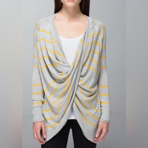 Good condition lululemon twist cardigan yellow and grey stripes, smoke free home - Picture 1 of 6